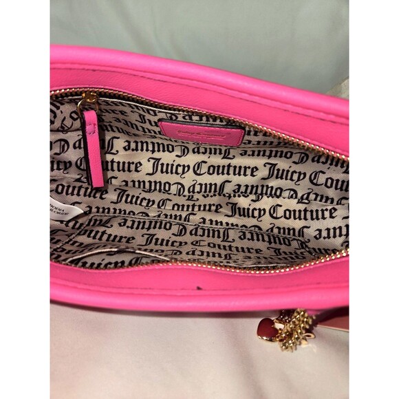 NWT Juicy Couture Pink Embossed Logo Crescent Shoulder Bag Gold Chain Charm - Picture 9 of 9